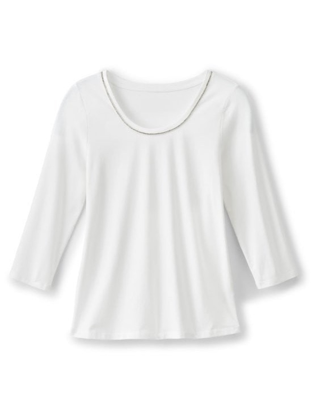 Soft Surroundings Cream Scoop Neck Top with Beaded Trim